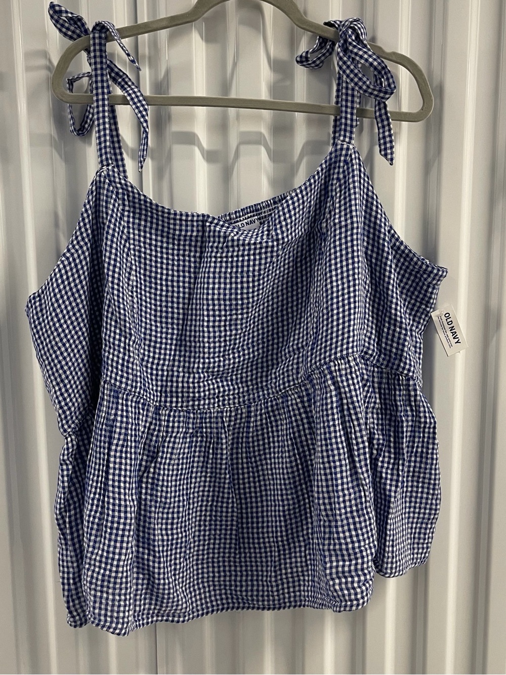 Old Navy Blue Gingham Tie-Shoulder Peplum Top